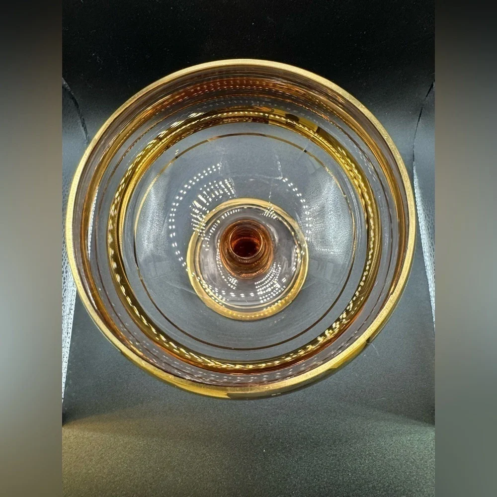 Vintage Roumania Glass with Gold Trim Blown Glass Compote or Vase Circa 1970's